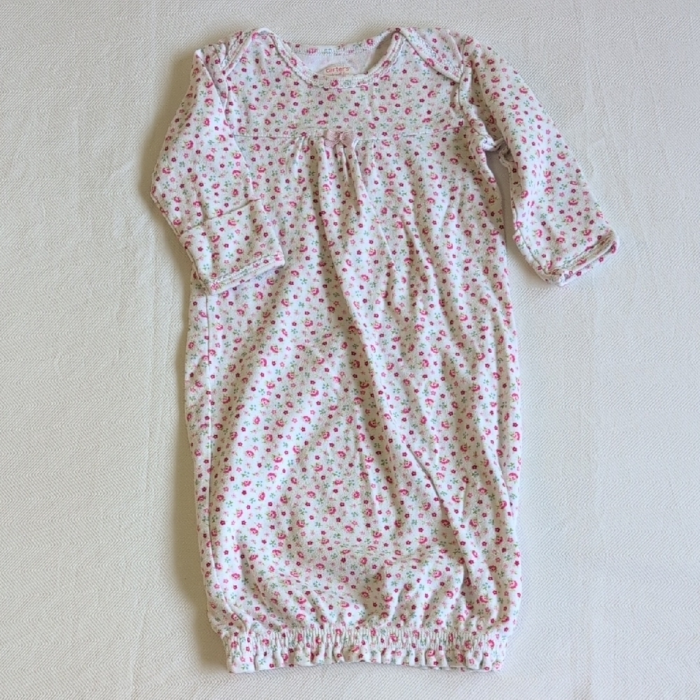 carter's dainty floral baby sleeping gown with mitts cotton 0-3 months girl